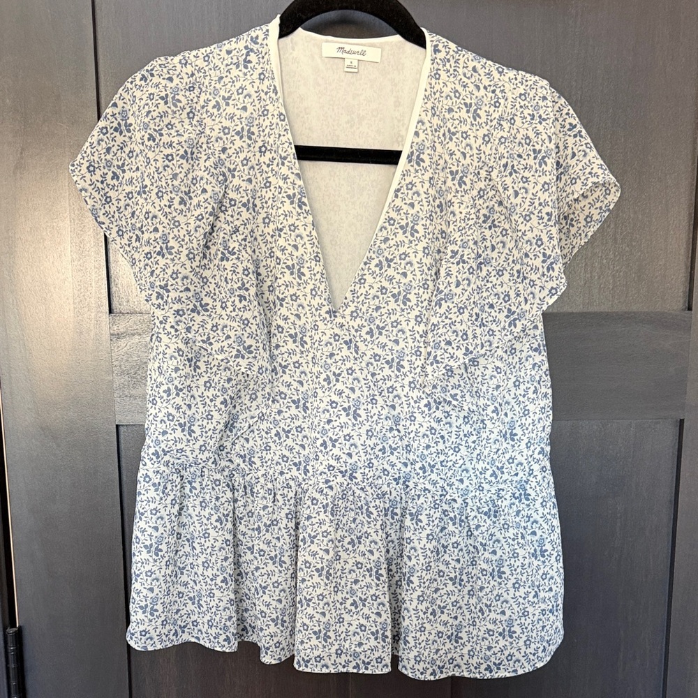 Madewell Blue  Floral Ruffle Women's Top